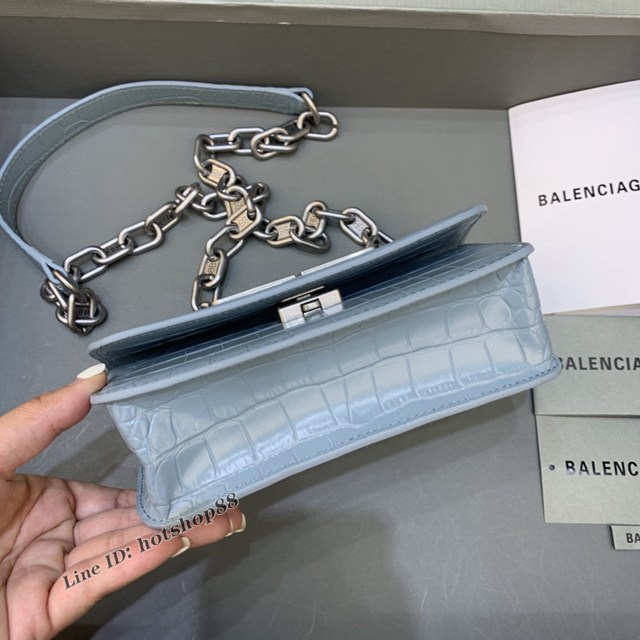 Balenciaga專櫃爆款小號鱷魚霧霾藍肩背包 巴黎世家新款Gossip bag斜挎包 fyj1300